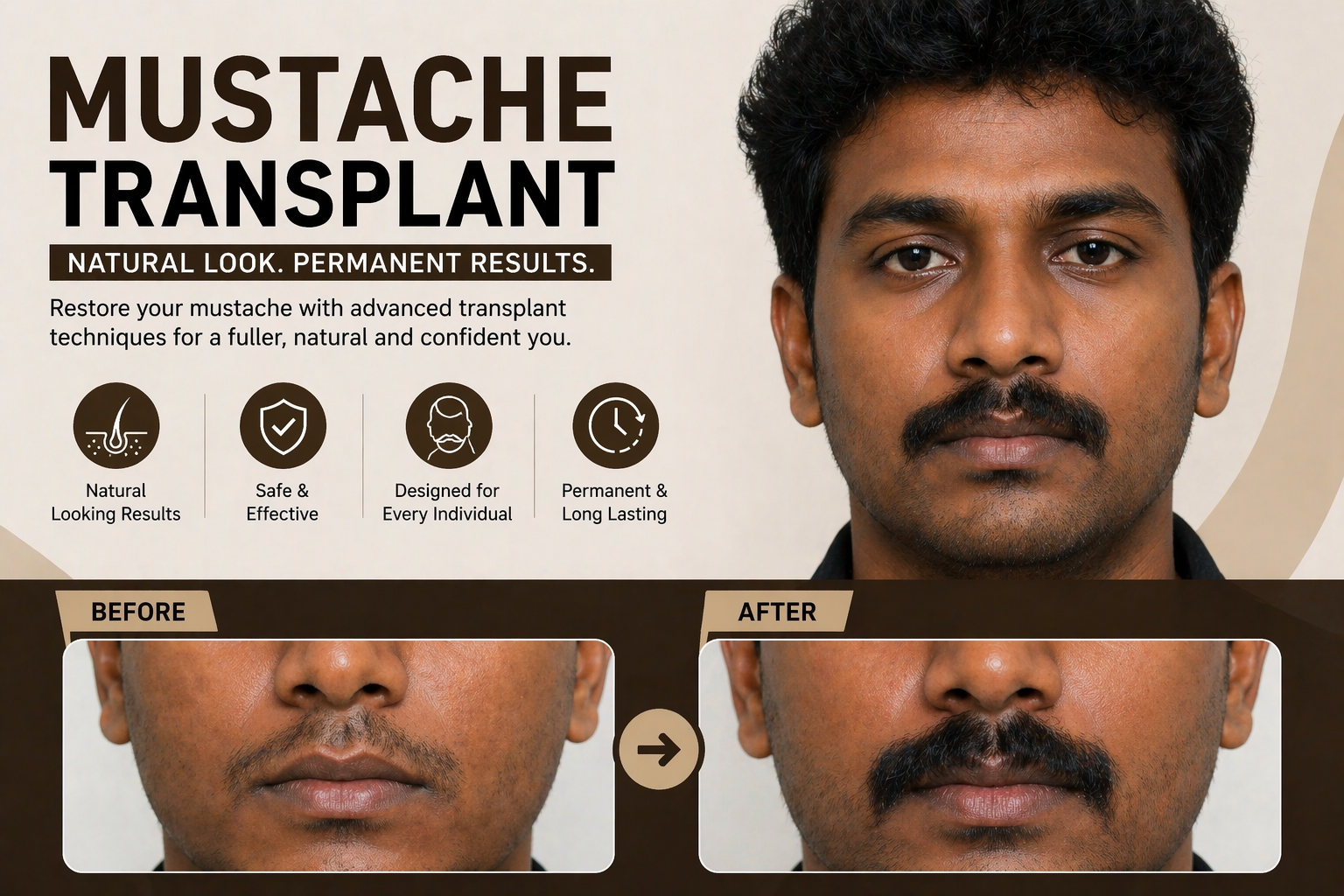 Mustache transplant before and after